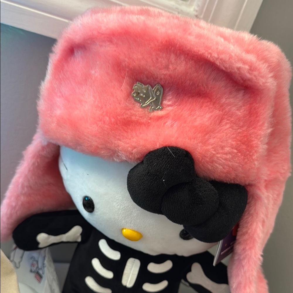 Pink Furry Hat with Skeleton Plush
